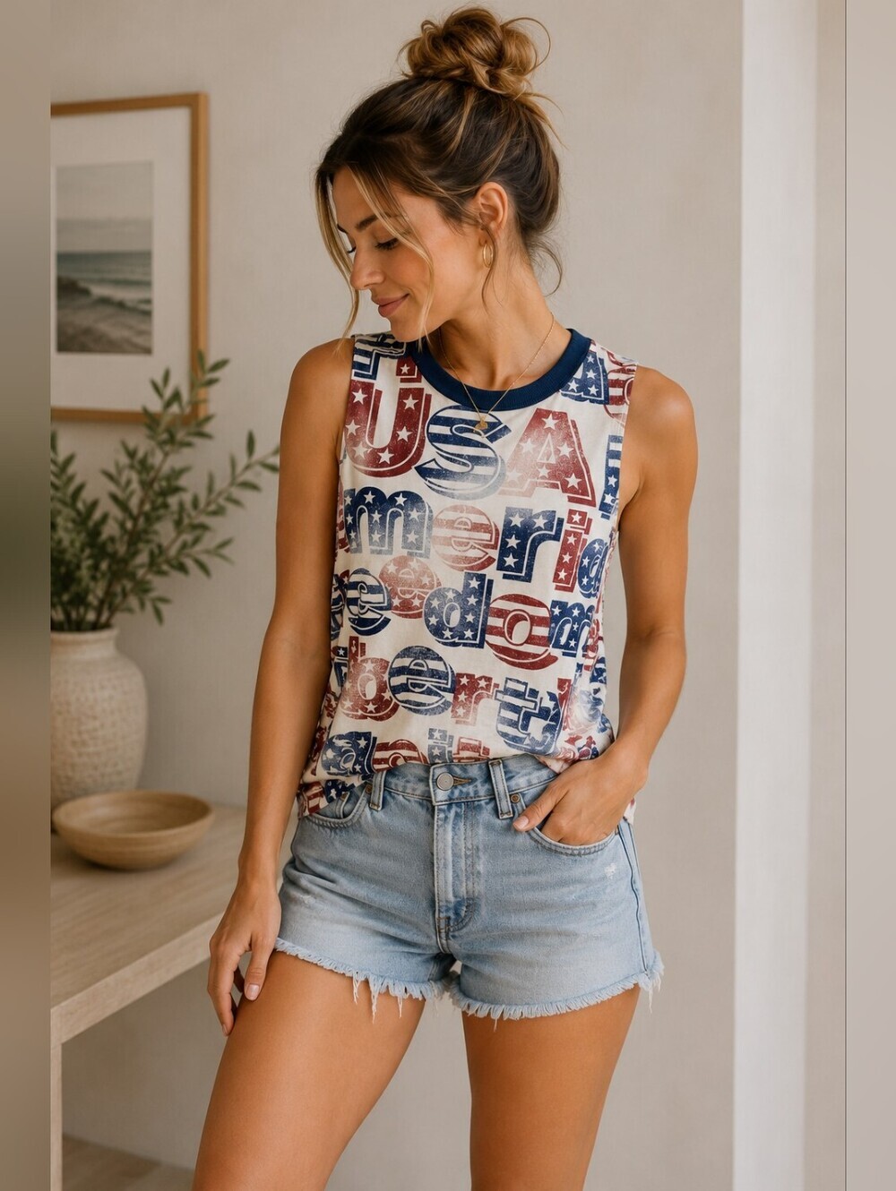 Chaser USA America Graphic Tank Top Small NWT Patriotic